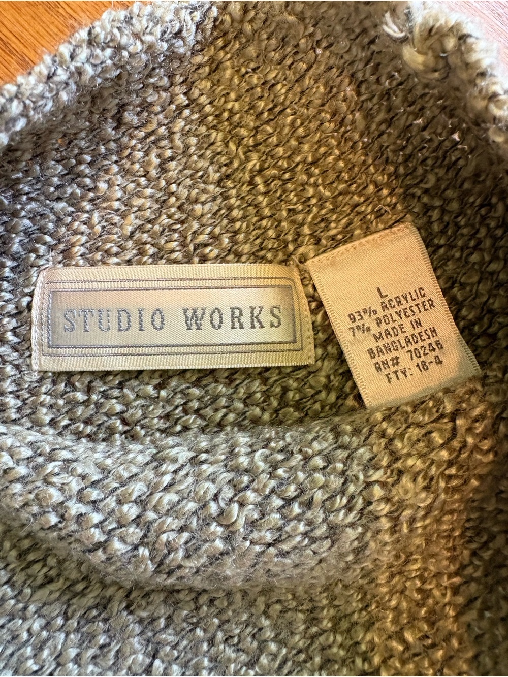 Studio Works Cozy Olive Green Knit Cowl Neck Sweater